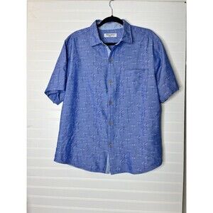 Tommy Bahama Shirt Mens L Blue Island Zone Mojito Bay Palm Row Coolmax Jacquard